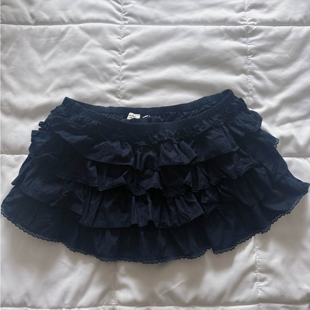Aritzia Navy Blue Tiered Ruffle Mini Skirt